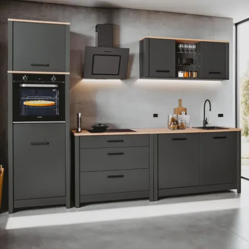 Cucina Modulare 300 cm Antracite Rovere Mobili Colonna 2 Pensili
