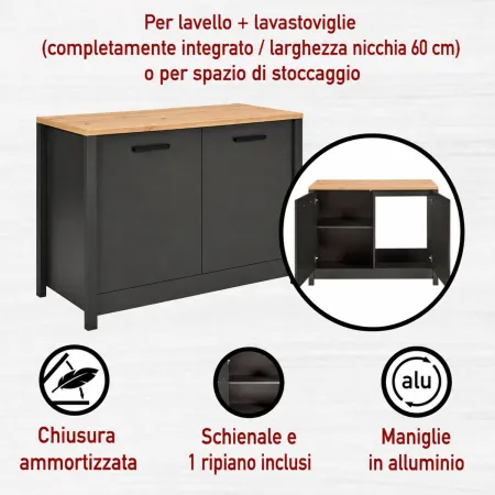 Cucina Modulare 300 cm Antracite Rovere Mobili Colonna 2 Pensili