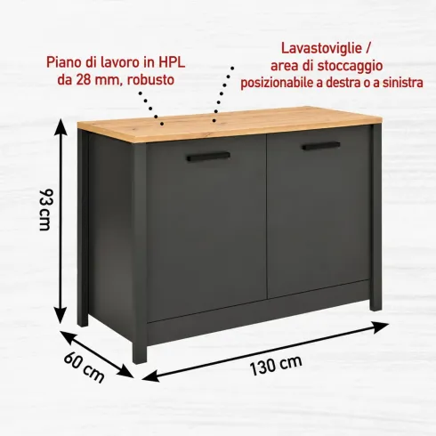 Cucina Modulare 300 cm Antracite Rovere Mobili Colonna 2 Pensili