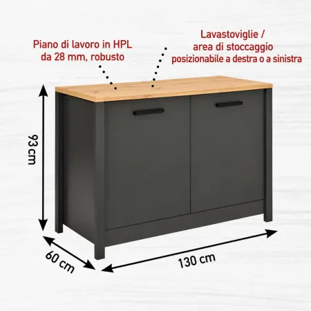 Cucina Modulare 300 cm Antracite Rovere Mobili Colonna 2 Pensili
