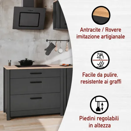 Cucina Modulare 300 cm Antracite Rovere Mobili Colonna 2 Pensili