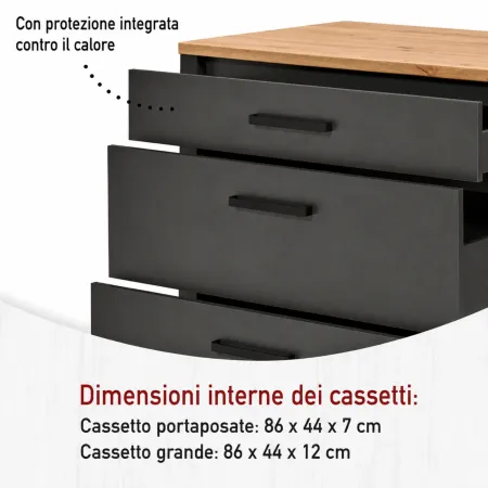 Cucina Modulare 300 cm Antracite Rovere Mobili Colonna 2 Pensili