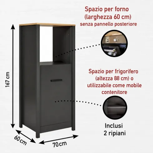 Cucina Modulare 300 cm Antracite Rovere Mobili Colonna 2 Pensili