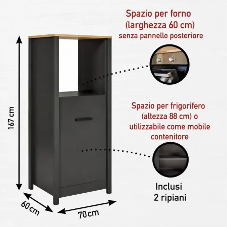 Cucina Modulare 300 cm Antracite Rovere Mobili Colonna 2 Pensili