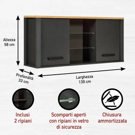 Cucina Modulare 300 cm Antracite Rovere Mobili Colonna 2 Pensili