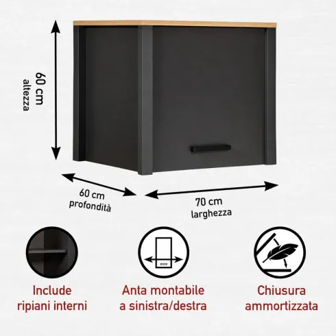 Cucina Modulare 300 cm Antracite Rovere Mobili Colonna 2 Pensili
