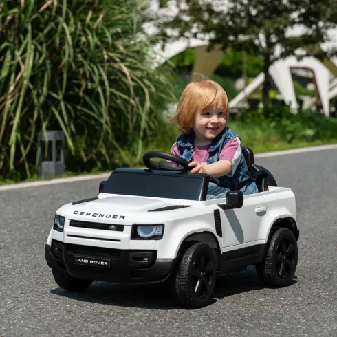 Defender Small Macchina Elettrica per Bambini 12V Bianco MP3 Luci LED