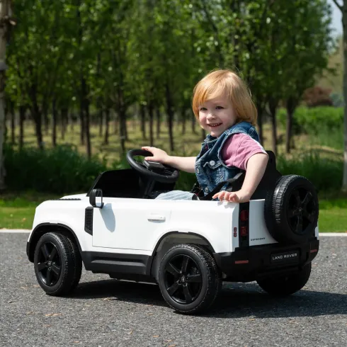 Defender Small Macchina Elettrica per Bambini 12V Bianco MP3 Luci LED