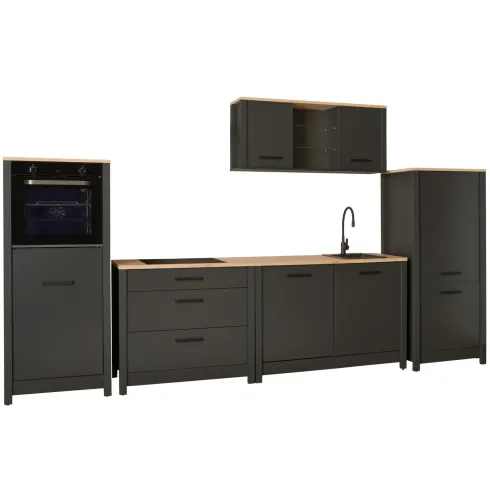 Cucina Componibile 5 Mobili Pensile Colonne Legno Antracite Rovere