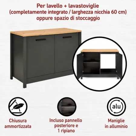 Cucina Componibile 5 Mobili Pensile Colonne Legno Antracite Rovere