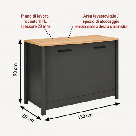 Cucina Componibile 5 Mobili Pensile Colonne Legno Antracite Rovere