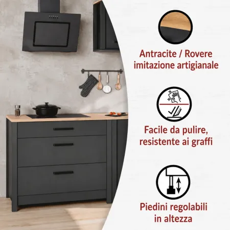 Cucina Componibile 5 Mobili Pensile Colonne Legno Antracite Rovere
