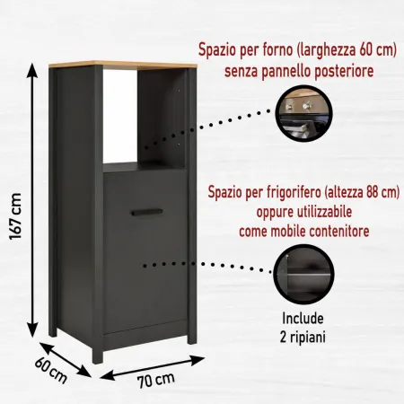 Cucina Componibile 5 Mobili Pensile Colonne Legno Antracite Rovere