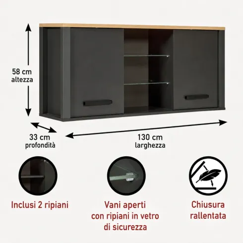 Cucina Componibile 5 Mobili Pensile Colonne Legno Antracite Rovere