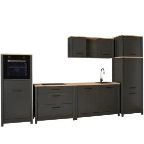 Cucina Componibile in Legno Antracite Rovere 6 Mobili Pensili Colonne