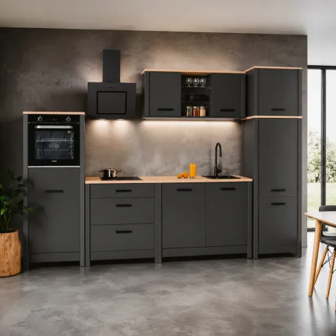 Cucina Componibile in Legno Antracite Rovere 6 Mobili Pensili Colonne