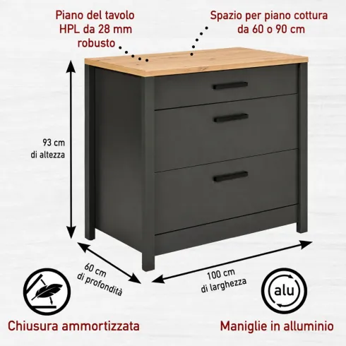 Cucina Componibile in Legno Antracite Rovere 6 Mobili Pensili Colonne