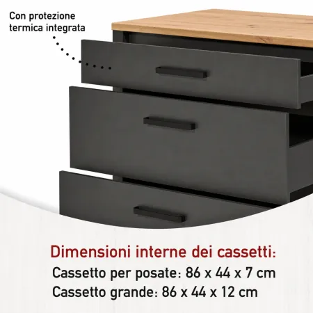 Cucina Componibile in Legno Antracite Rovere 6 Mobili Pensili Colonne