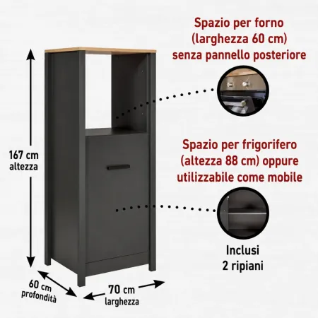 Cucina Componibile in Legno Antracite Rovere 6 Mobili Pensili Colonne