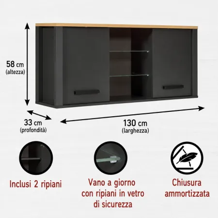 Cucina Componibile in Legno Antracite Rovere 6 Mobili Pensili Colonne
