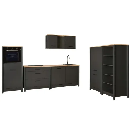 Cucina Componibile in Legno Antracite Rovere 7 Mobili Pensili Colonne