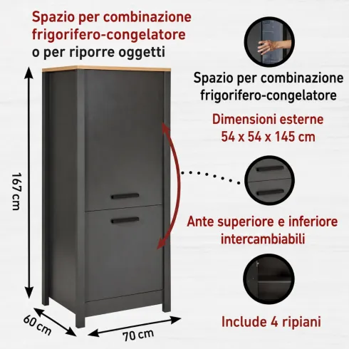Cucina Componibile in Legno Antracite Rovere 7 Mobili Pensili Colonne