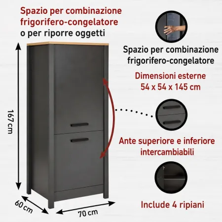 Cucina Componibile in Legno Antracite Rovere 7 Mobili Pensili Colonne