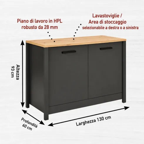Cucina Componibile in Legno Antracite Rovere 7 Mobili Pensili Colonne