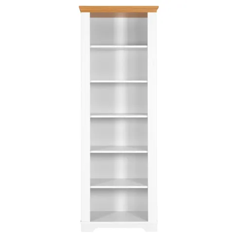 Libreria Alta 6 Ripiani Legno Massello Bianco Effetto Rovere Soggiorno