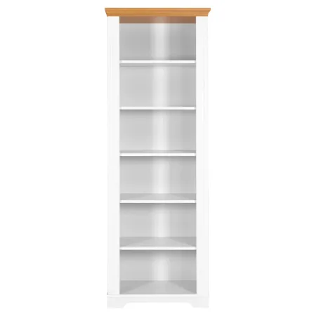 Libreria Alta 6 Ripiani Legno Massello Bianco Effetto Rovere Soggiorno