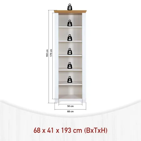 Libreria Alta 6 Ripiani Legno Massello Bianco Effetto Rovere Soggiorno