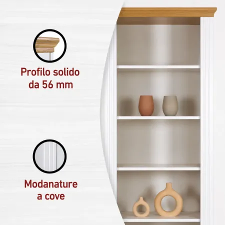 Libreria Alta 6 Ripiani Legno Massello Bianco Effetto Rovere Soggiorno