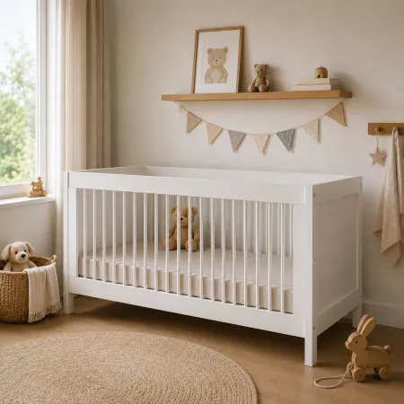 Lettino per Bambini 70x140 cm in Legno Bianco con Sponde Regolabili