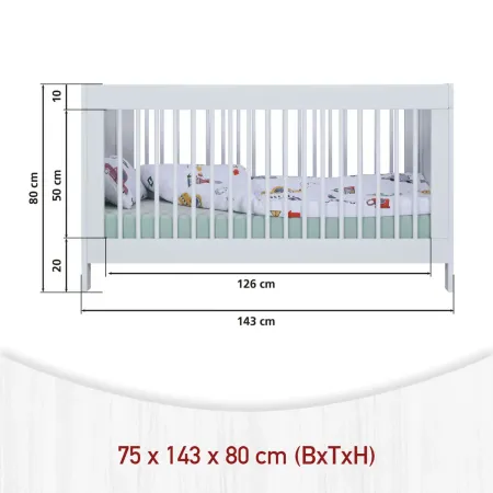 Lettino per Bambini 70x140 cm in Legno Bianco con Sponde Regolabili