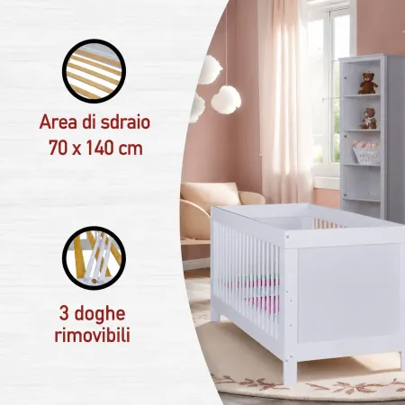 Lettino per Bambini 70x140 cm in Legno Bianco con Sponde Regolabili