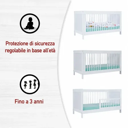 Lettino per Bambini 70x140 cm in Legno Bianco con Sponde Regolabili