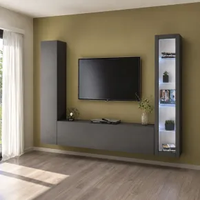 Parete da Soggiorno Attrezzata con Vetrina Porta TV Antracite Opaco 2