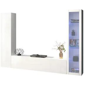 Parete da Soggiorno Attrezzata Porta TV con Vetrina Bianco Lucido