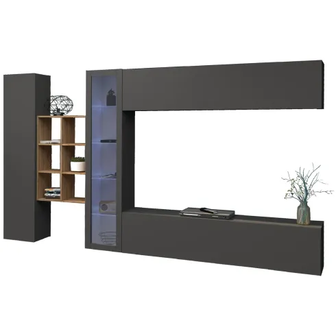 Mobile Soggiorno Antracite Parete Attrezzata Porta TV Libreria Vetrina