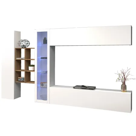 Mobile Soggiorno Bianco Parete Attrezzata Porta TV Libreria Vetrina