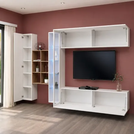 Mobile Soggiorno Bianco Parete Attrezzata Porta TV Libreria Vetrina