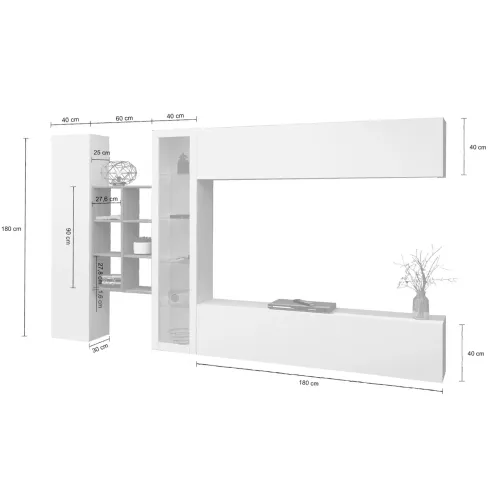 Mobile Soggiorno Bianco Parete Attrezzata Porta TV Libreria Vetrina