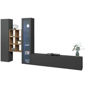 Parete Attrezzata Soggiorno Antracite Colonna Vetrina Porta TV Libreria