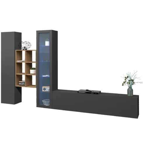 Parete Attrezzata Soggiorno Antracite Colonna Vetrina Porta TV Libreria