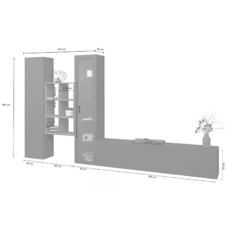 Parete Attrezzata Soggiorno Antracite Colonna Vetrina Porta TV Libreria