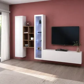 Parete Attrezzata Soggiorno Bianco Colonna Vetrina Porta TV Libreria 2