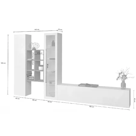 Parete Attrezzata Soggiorno Bianco Colonna Vetrina Porta TV Libreria