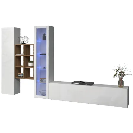 Parete Attrezzata Soggiorno Bianco Colonna Vetrina Porta TV Libreria