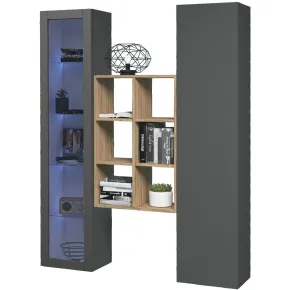 Mobile Soggiorno Colonna Vetrina Libreria Antracite Rovere a Parete