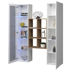 Mobile Soggiorno Colonna Vetrina Libreria Bianco Rovere a Parete 2